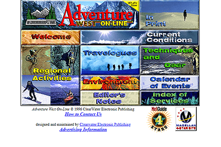 Adventure West On-Line website in 1996