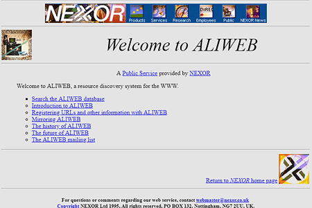Aliweb website in 1995