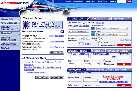 American Airlines website in 2003