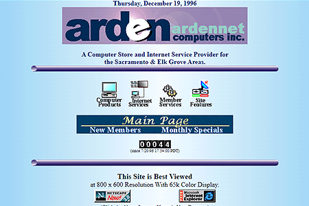 ArdenNet website in 1996
