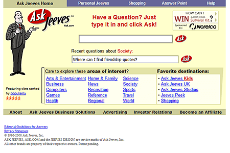 Ask Jeeves website in 2000