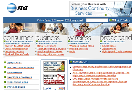 AT&T website in 2002