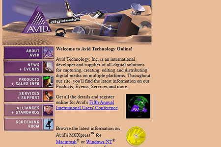 Avid Technology website in 1996