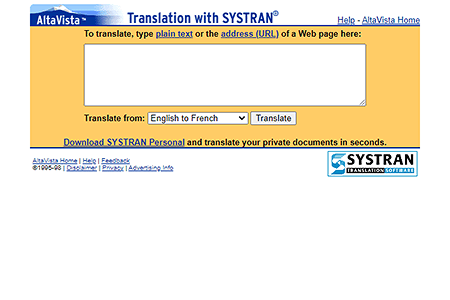 Babel Fish AltaVista:Translations website in 1999