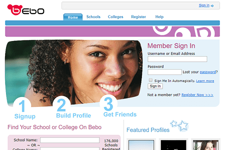 Bebo website in 2005
