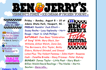 Ben & Jerry’s website in 1997