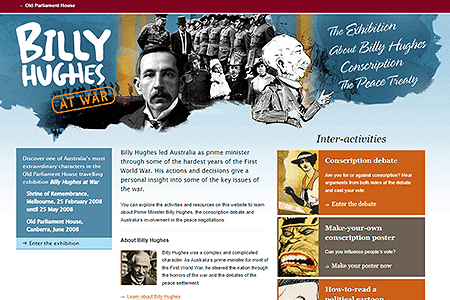 Billy Hughes at War website in 2008