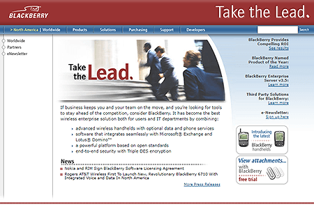 BlackBerry website in 2002