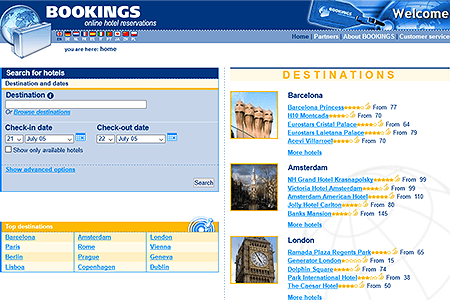 Booking.com website in 2005