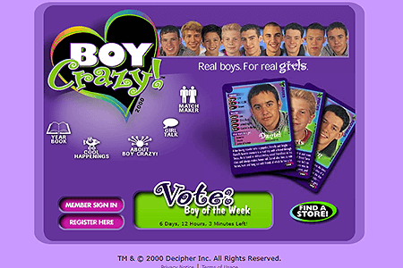 Boy Crazy website in 2000