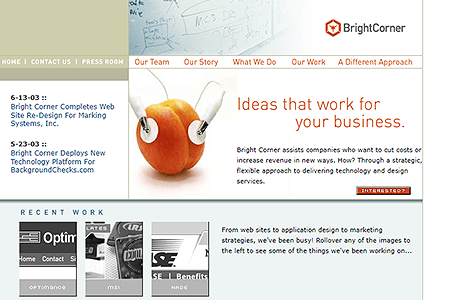 Bright Corner website in 2003