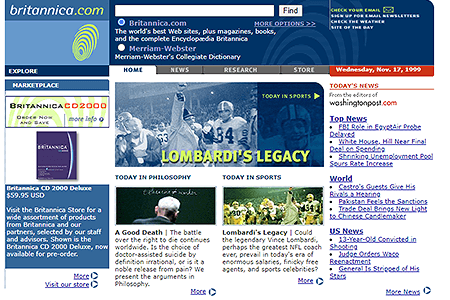 Britannica website in 1999
