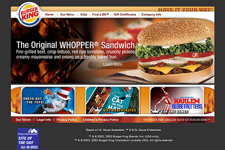 Burger King website in 2003