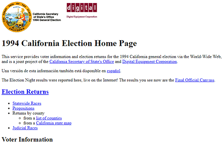 California Election website in 1994