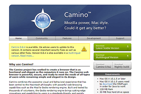 Camino website in 2005