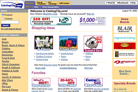 Catalog City website in 2000