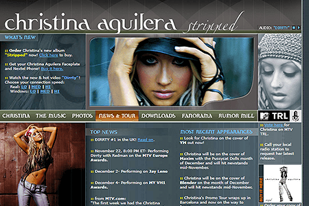 Christina Aguilera website in 2002