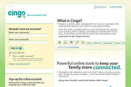 Cingo website in 2006