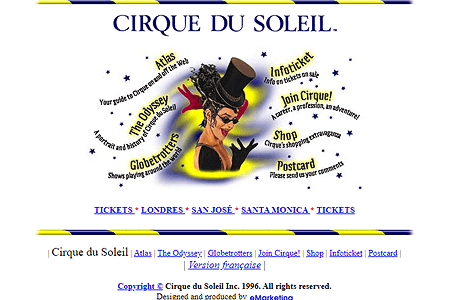 Cirque du Soleil website in 1996