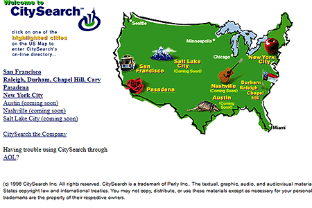 CitySearch website in 1996