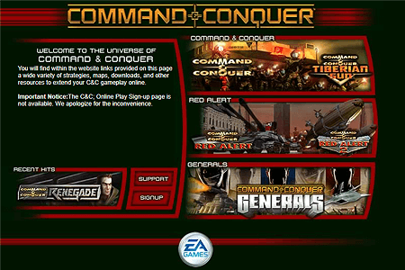 Command & Conquer website in 1999