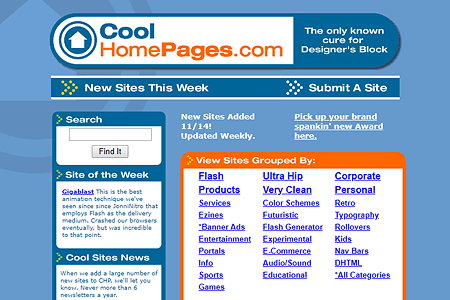 CoolHomepages website in 1999