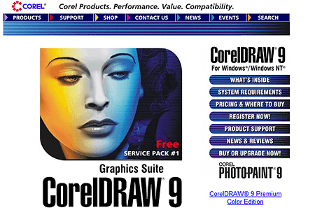 CorelDRAW website in 1999