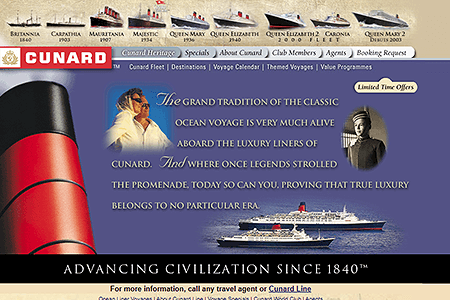 Cunard Line website in 2000