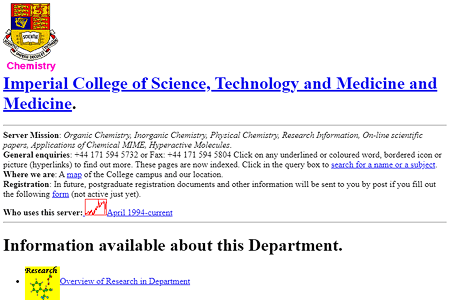 Department of Chemistry, Imperial College website in 1994