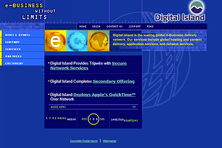 Digital Island website in 2000