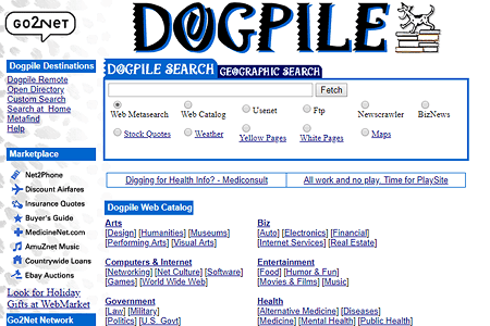 DogPile website in 1999