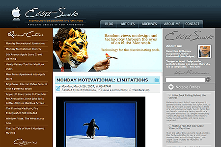 Elitist Snob website in 2007