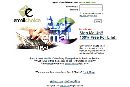 EmailChoice website in 1999