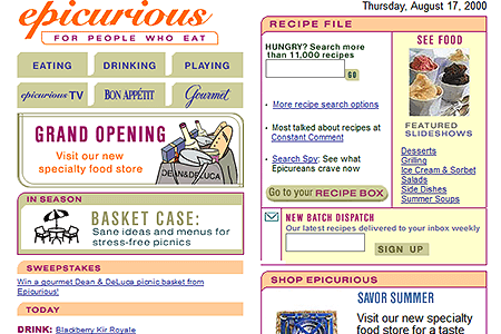 Epicurious Food website in 2000