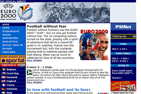 UEFA Euro website in 2000