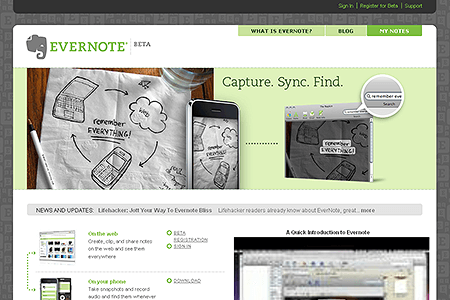 Evernote website in 2008