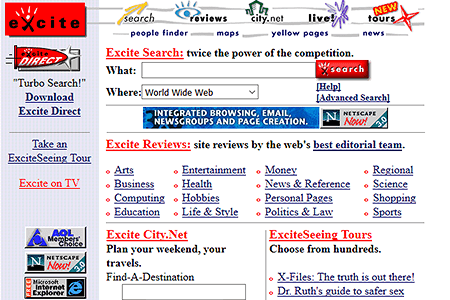 Excite website in 1996