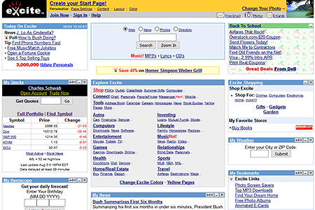 Excite website in 2001