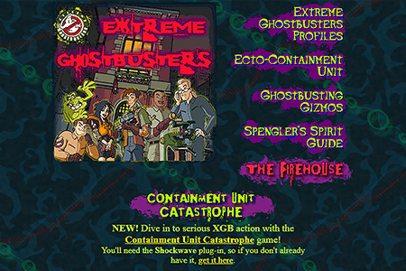 Extreme Ghostbusters website in 1999