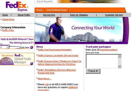 FedEx website in 2003