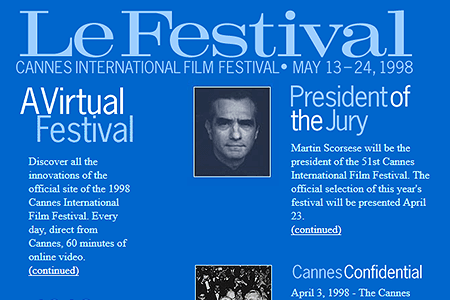 Festival de Cannes website in 1998