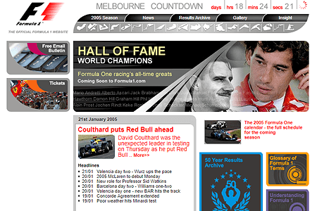 Formula 1 website in 2005