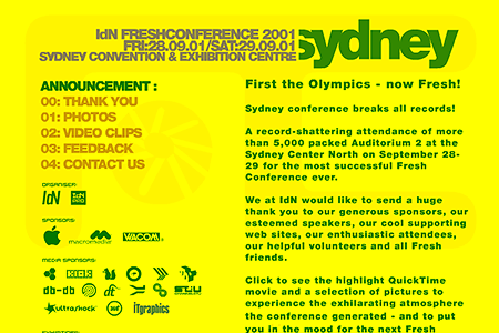 Fresh Conference website in 2001