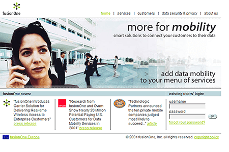 fusionOne website in 2001