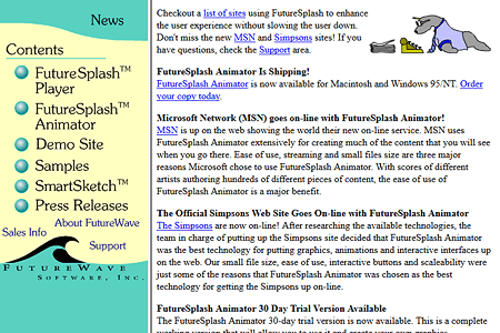 FutureWave Software flash website in 1996