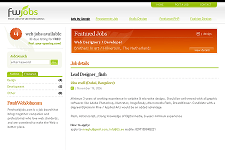 Fresh Web Jobs website in 2006