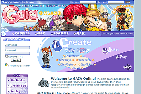 GAIA Online website in 2005