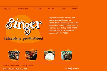 Ginger Television Productions website in 2001