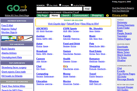 GO.com website in 2000