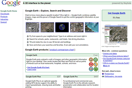 Google Earth website in 2005
